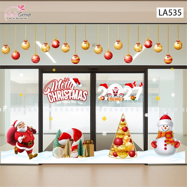 Combo Decal Trang Trí Noel Ông Già Noel vui Vẻ Và Người Tuyết Quàng Khăn Đỏ