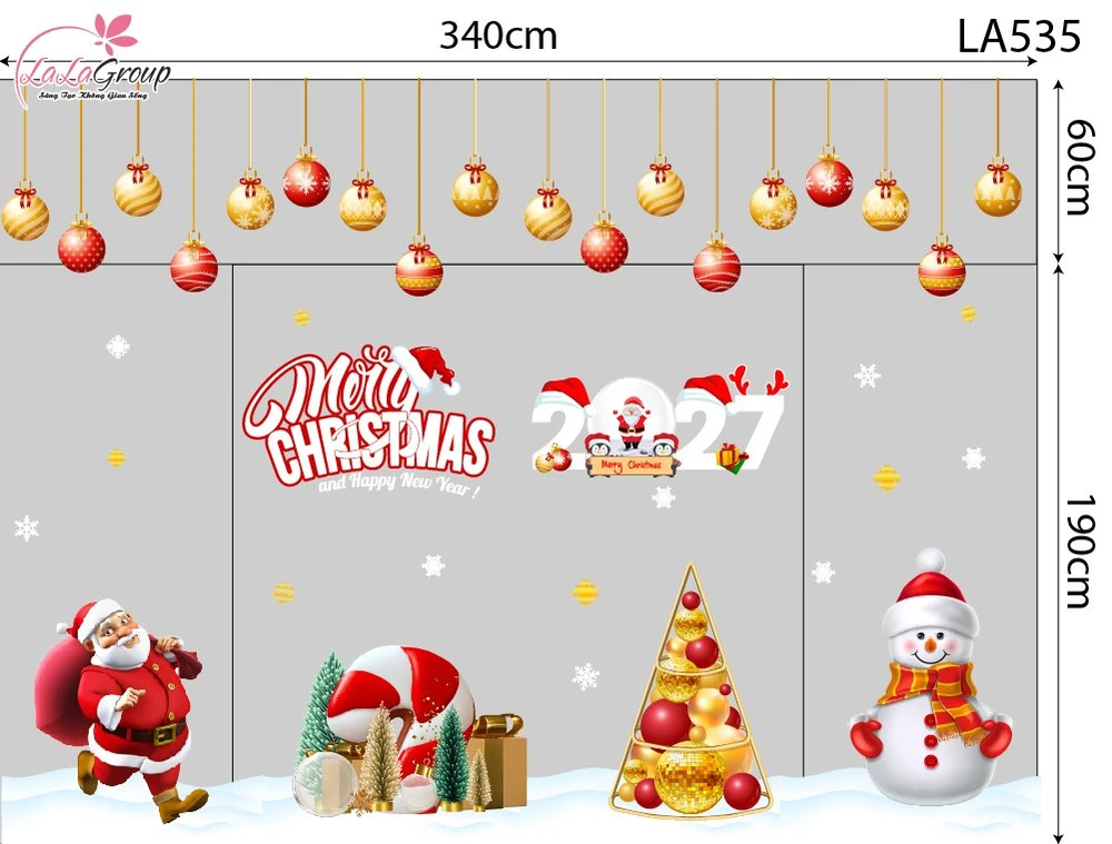 Combo Decal Trang Trí Noel Ông Già Noel vui Vẻ Và Người Tuyết Quàng Khăn Đỏ