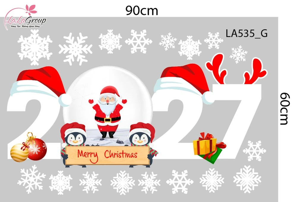 Combo Decal Trang Trí Noel Ông Già Noel vui Vẻ Và Người Tuyết Quàng Khăn Đỏ