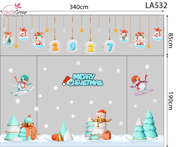 Combo Decal Trang Trí Noel Dây Treo Quả Cầu Thủy Tinh Và Cây Thông Xanh Mint