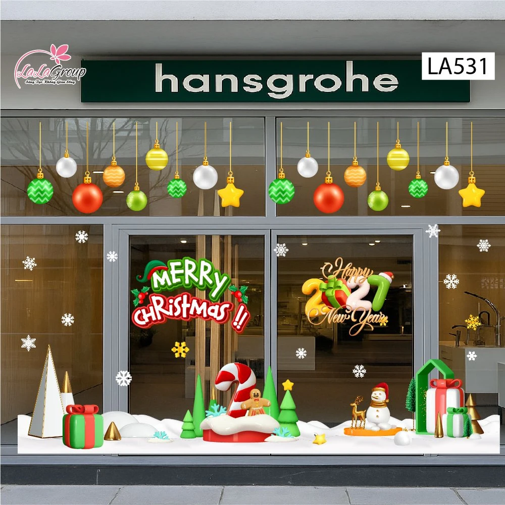 Combo Decal Trang Trí Noel Merry Christmas Cây Kẹo Khổng Lồ Và Những Hộp Quà
