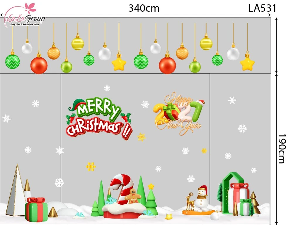 Combo Decal Trang Trí Noel Merry Christmas Cây Kẹo Khổng Lồ Và Những Hộp Quà