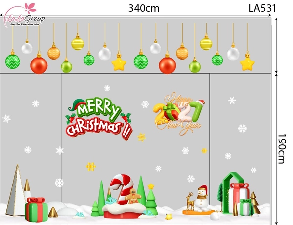 Combo Decal Trang Trí Noel Merry Christmas Cây Kẹo Khổng Lồ Và Những Hộp Quà