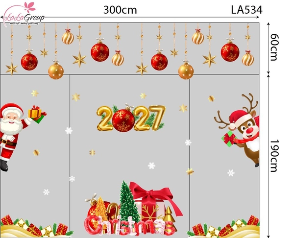Combo Decal Trang Trí Noel Merry Christmas Ông Già Noel Và Chú Tuần Lộc Phát Quà
