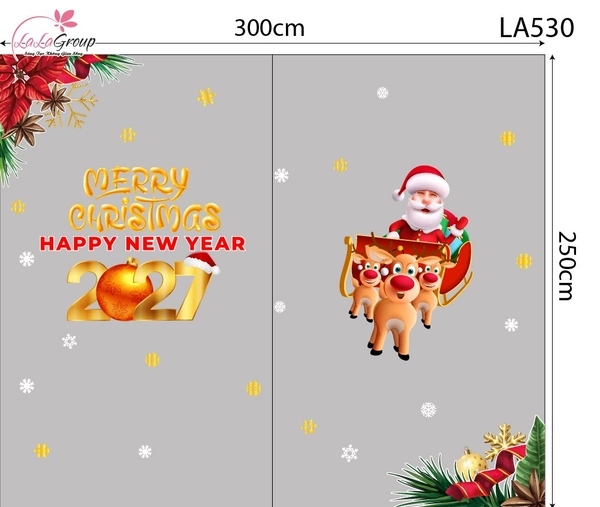 Combo Decal Trang Trí Noel Merry Christmas Ông Già Noel Cưỡi Tuần Lộc Đón Giáng Sinh