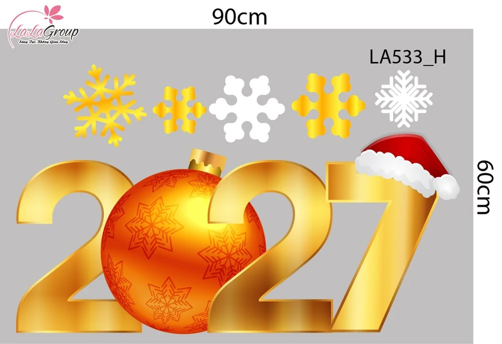 Combo Decal Trang Trí Noel Merry Christmas Người Tuyết Và Tuần Lộc Vàng