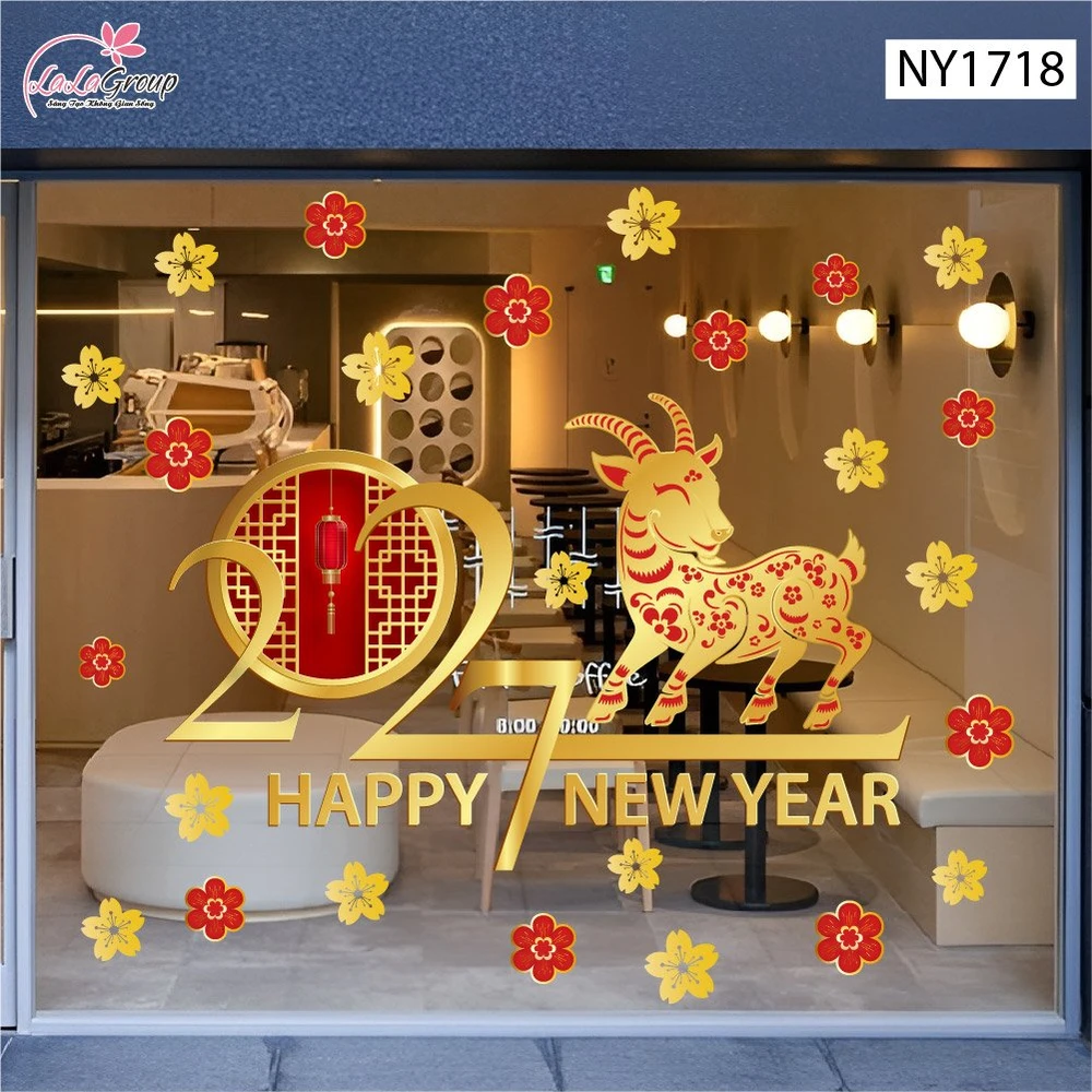Decal Trang Trí Tết Đinh Mùi Và Mai Vàng Tài Lộc