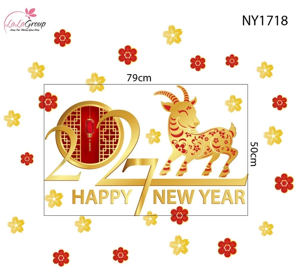 Decal Trang Trí Tết Đinh Mùi Và Mai Vàng Tài Lộc