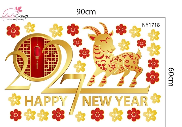 Decal Trang Trí Tết Đinh Mùi Và Mai Vàng Tài Lộc