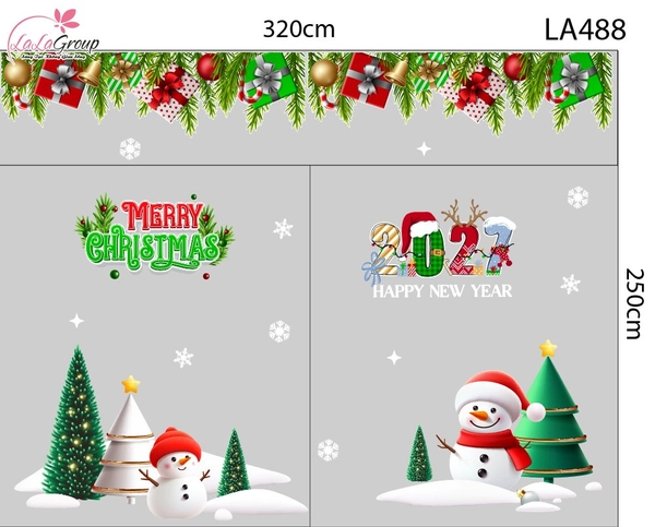 Combo Decal Trang Trí Noel Hai Người Tuyết Và Những Cây Thông Xanh