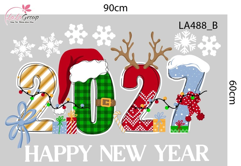 Combo Decal Trang Trí Noel Hai Người Tuyết Và Những Cây Thông Xanh