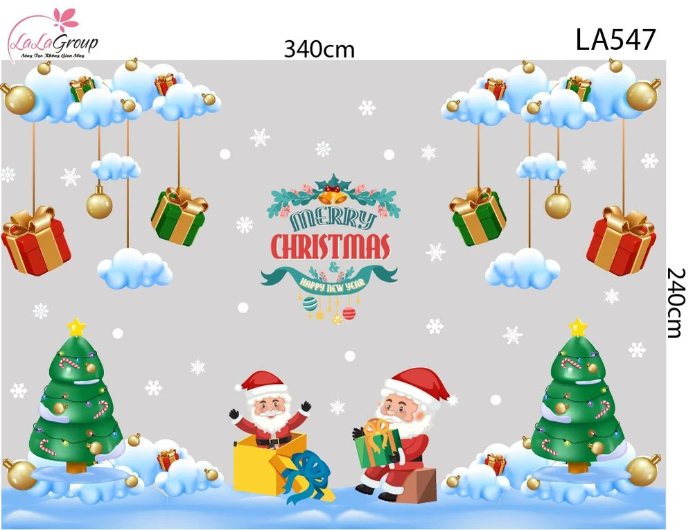 Combo Decal Trang Trí Noel Ông Già Noel Vui Nhộn Và Những Hộp Quà Xinh Xắn