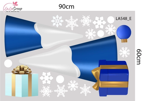 Combo Decal Trang Trí Noel Người Tuyết Và Cây Thông Xanh Dương