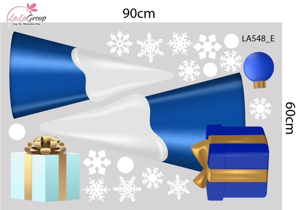 Combo Decal Trang Trí Noel Người Tuyết Và Cây Thông Xanh Dương