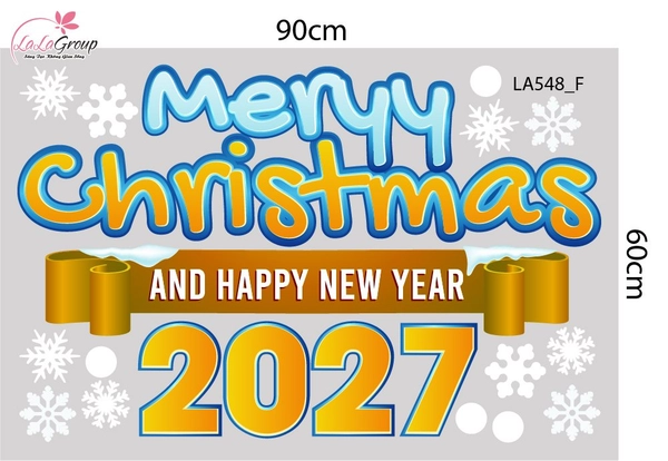 Combo Decal Trang Trí Noel Người Tuyết Và Cây Thông Xanh Dương
