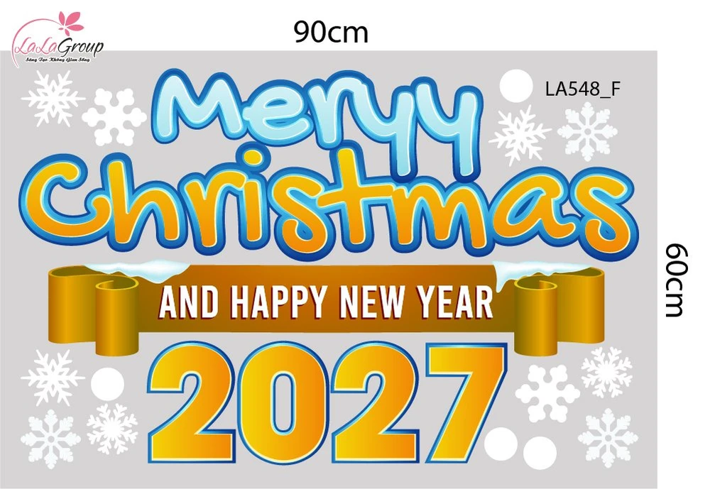 Combo Decal Trang Trí Noel Người Tuyết Và Cây Thông Xanh Dương