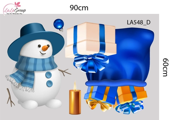 Combo Decal Trang Trí Noel Người Tuyết Và Cây Thông Xanh Dương
