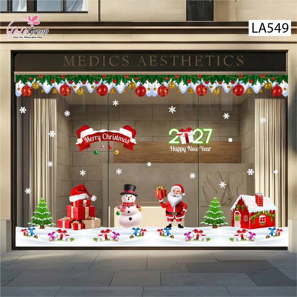 Combo Decal Trang Trí Noel Ông Già Noel Người Tuyết Và Ngôi Nhà Tuyết Xinh Xắn
