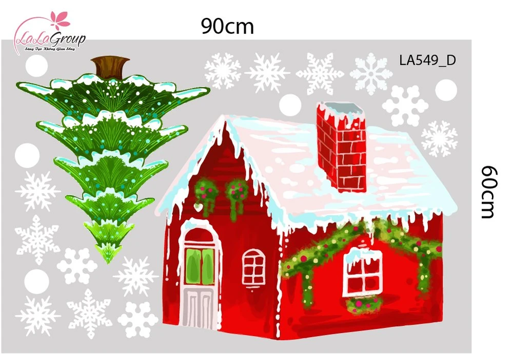 Combo Decal Trang Trí Noel Ông Già Noel Người Tuyết Và Ngôi Nhà Tuyết Xinh Xắn
