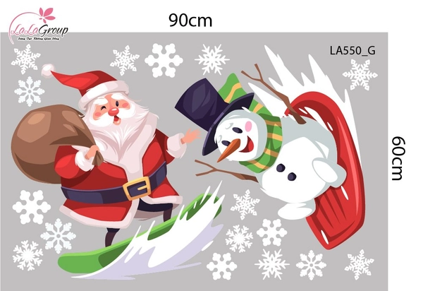 Combo Decal Trang Trí Noel Ông Già Noel Cưỡi Tuần Lộc Và Người Tuyết Vui Nhộn