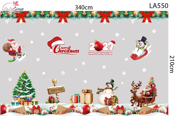Combo Decal Trang Trí Noel Ông Già Noel Cưỡi Tuần Lộc Và Người Tuyết Vui Nhộn