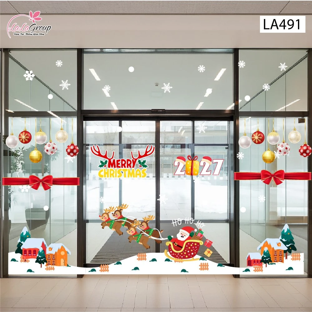 Combo Decal Trang Trí Noel Ông Già Noel Cưỡi Tuần Lộc Phát Quà