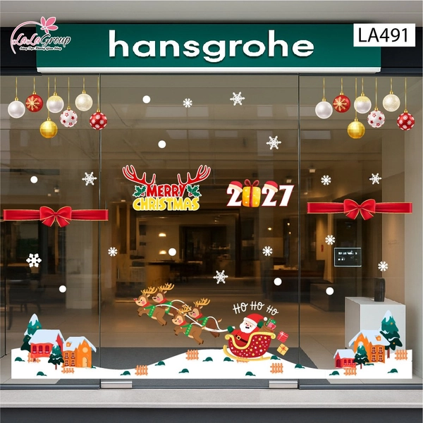 Combo Decal Trang Trí Noel Ông Già Noel Cưỡi Tuần Lộc Phát Quà