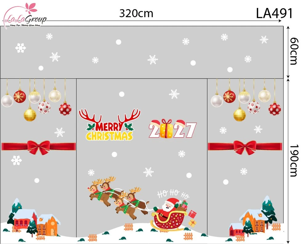 Combo Decal Trang Trí Noel Ông Già Noel Cưỡi Tuần Lộc Phát Quà