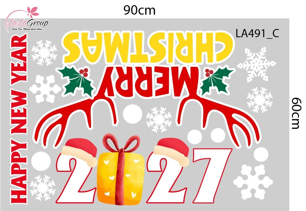 Combo Decal Trang Trí Noel Ông Già Noel Cưỡi Tuần Lộc Phát Quà