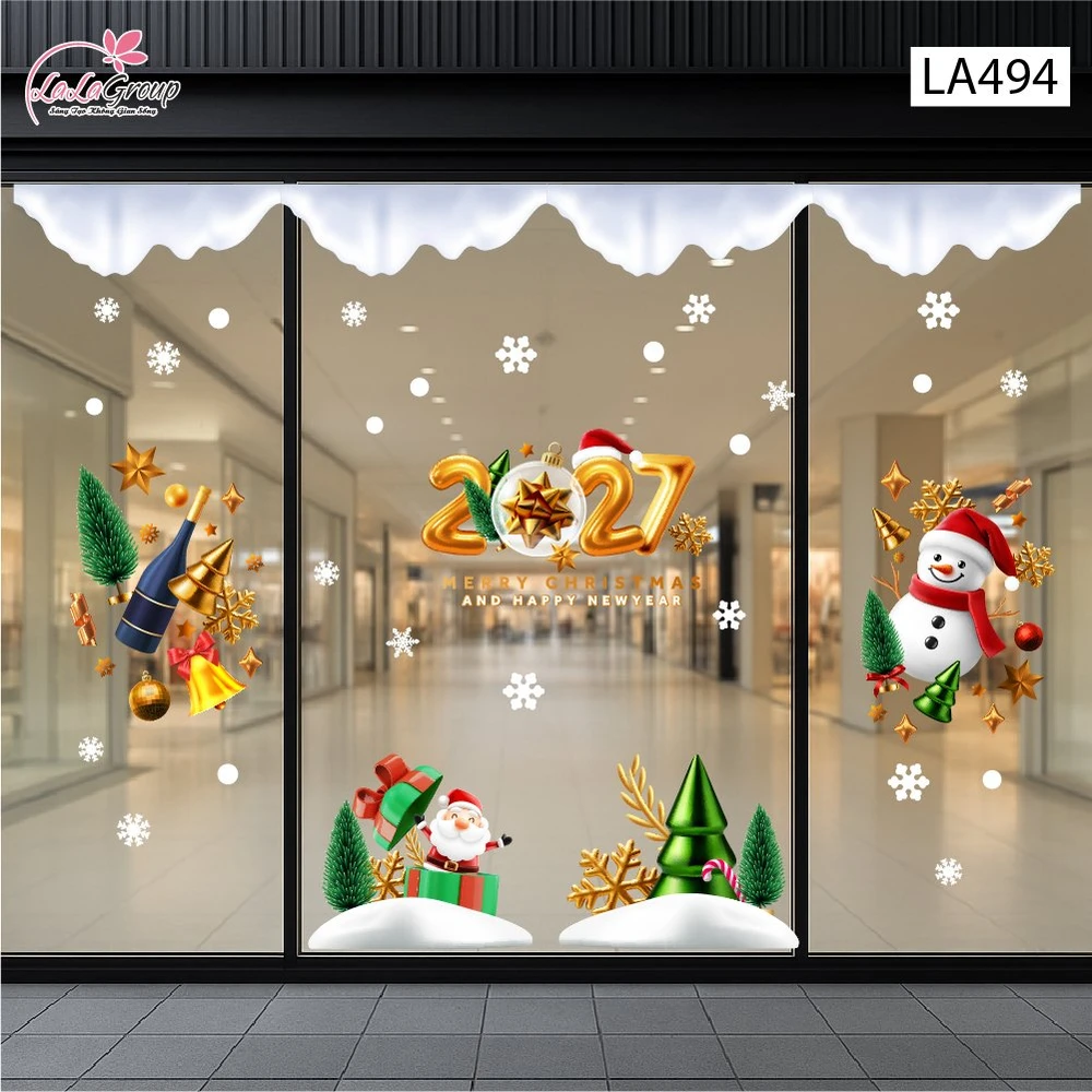 Combo Decal Trang Trí Noel Ông Già Noel Vui Nhộn Và Người Tuyết Vui Đón Giáng Sinh