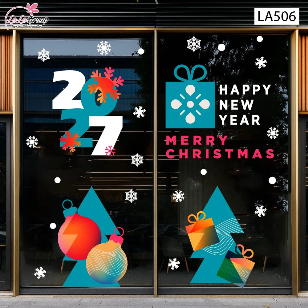 Combo Decal Trang Trí Noel Những Cây Thông Và Những Quả Châu Sắc Màu