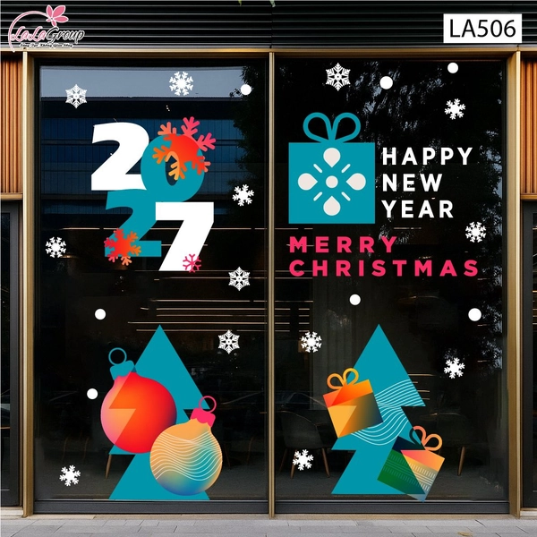 Combo Decal Trang Trí Noel Những Cây Thông Và Những Quả Châu Sắc Màu