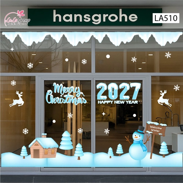 Combo Decal Trang Trí Noel Người Tuyết Và Những Ngôi Nhà Ấm Áp Chào Đón Giáng Sinh