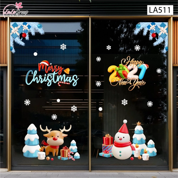 Combo Decal Trang Trí Noel Người Tuyết Và Tuần Lộc Cùng Những Phần Quà Xinh Xắn