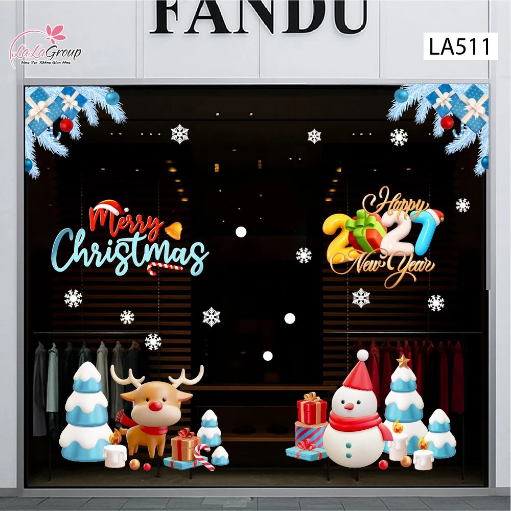 Combo Decal Trang Trí Noel Người Tuyết Và Tuần Lộc Cùng Những Phần Quà Xinh Xắn