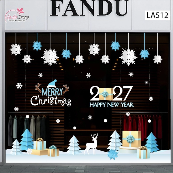 Combo Decal Trang Trí Noel Cây Thông Xanh Và Những Bông Tuyết Trắng