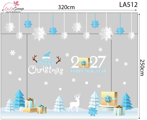 Combo Decal Trang Trí Noel Cây Thông Xanh Và Những Bông Tuyết Trắng