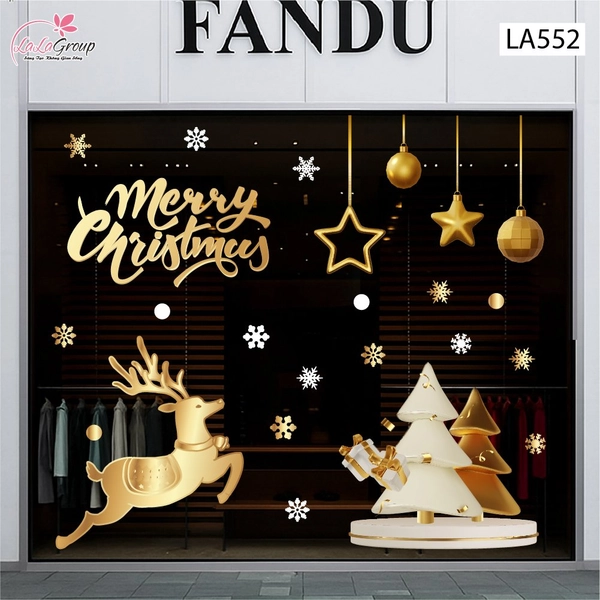 Combo Decal Trang Trí Noel Tuần Lộc Và Cây Thông Tone Vàng Gold Sang Trọng