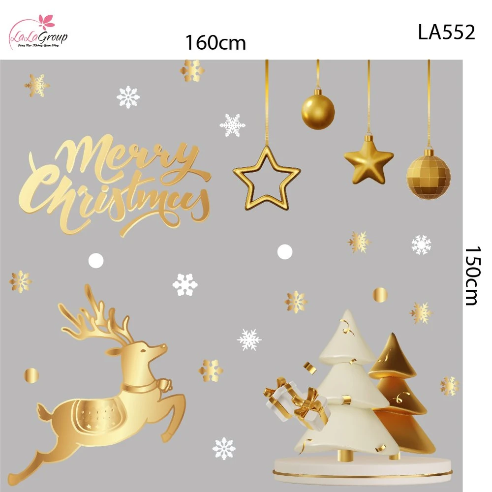 Combo Decal Trang Trí Noel Tuần Lộc Và Cây Thông Tone Vàng Gold Sang Trọng