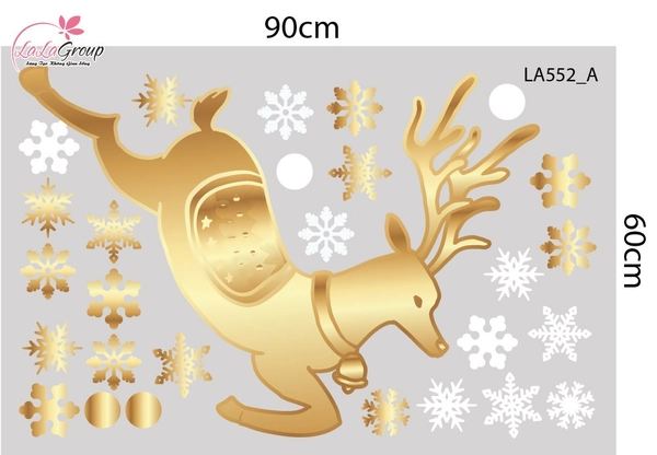 Combo Decal Trang Trí Noel Tuần Lộc Và Cây Thông Tone Vàng Gold Sang Trọng