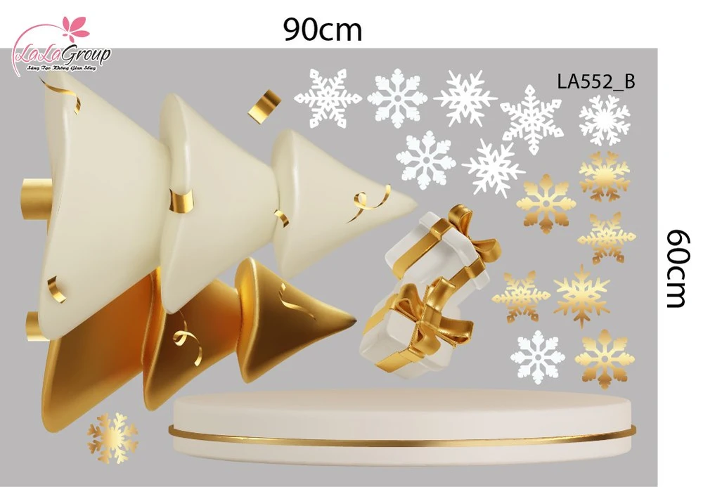 Combo Decal Trang Trí Noel Tuần Lộc Và Cây Thông Tone Vàng Gold Sang Trọng