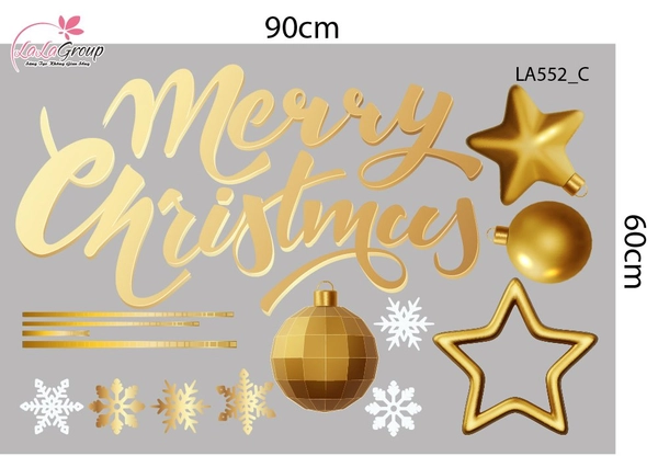 Combo Decal Trang Trí Noel Tuần Lộc Và Cây Thông Tone Vàng Gold Sang Trọng