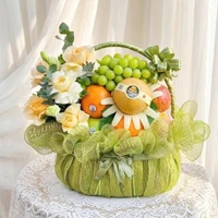 Giỏ Quà Tặng Trái Cây Và Hoa Tone Xanh Lá Cao Cấp Sang Trọng