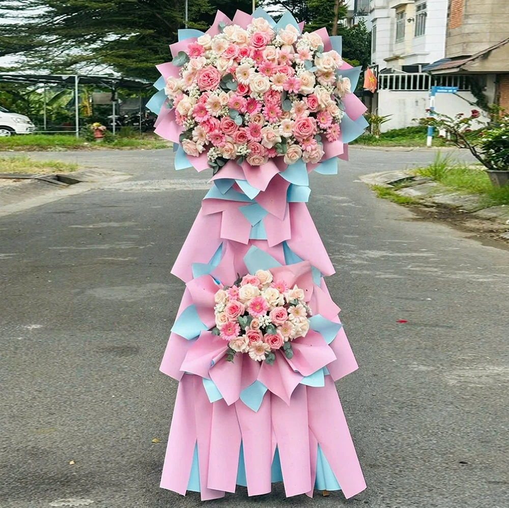 Kệ Hoa Mừng Khai Trương 2 Tầng Tone Hồng Trang Nhã