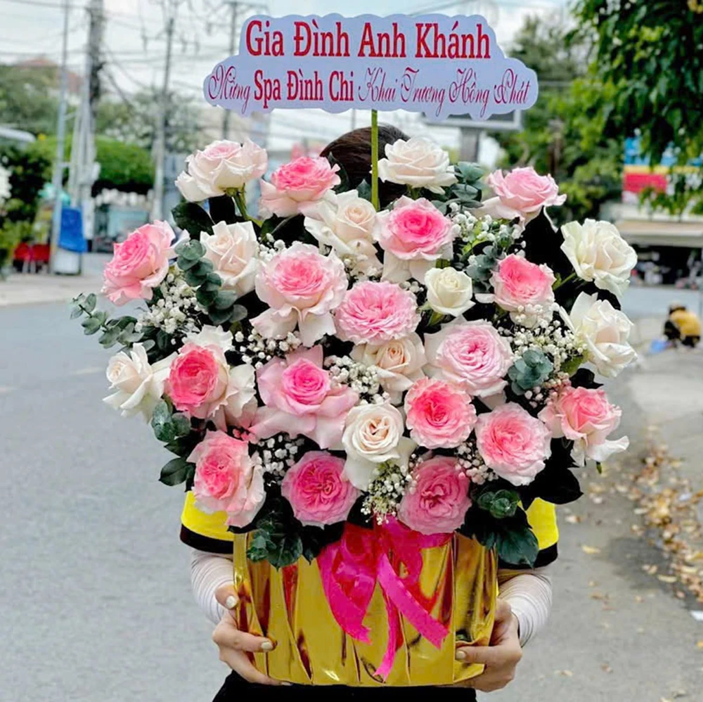 Chậu Hoa Hồng Mix Cẩm Chướng Hồng Quà Tặng Yêu Thương Ngọt Ngào