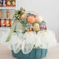 Giỏ Quà Tặng Trái Cây Nhập Khẩu Màu Xanh Phối Lưới Trắng