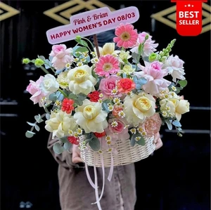 Giỏ Hoa Mây Hồng Ngọt Ngào Rực Rỡ Sắc Màu