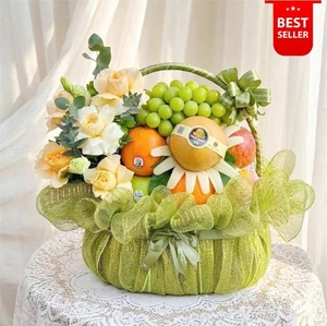 Giỏ Quà Tặng Trái Cây Và Hoa Tone Xanh Lá Cao Cấp Sang Trọng