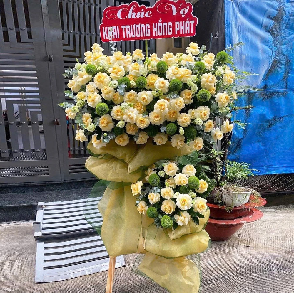 Kệ Hoa Khai Trương 2 Tầng Tone Vàng Đại Cát