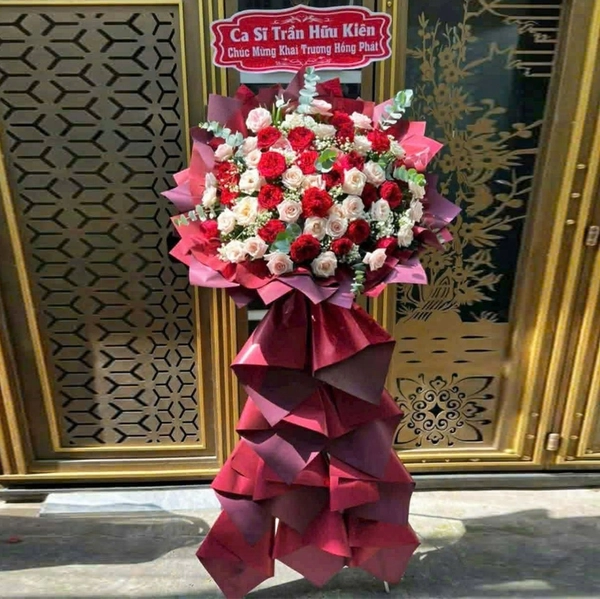 Kệ Hoa Khai Trương Chúc Mừng Tone Đỏ Tài Lộc